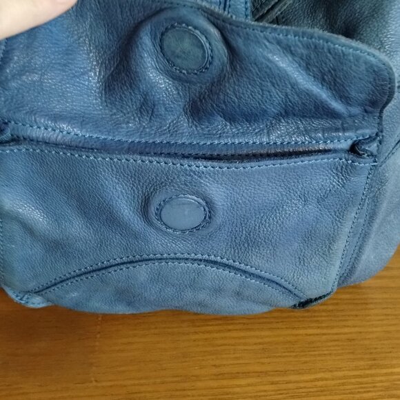 Vintage Anthropologie~ Lucky Penny Blue Leather Crossbody Purse - Picture 3 of 14